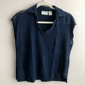 Calypso St. Barth’s 100% Linen Blue V-neck Cropped Top Women’s Size S